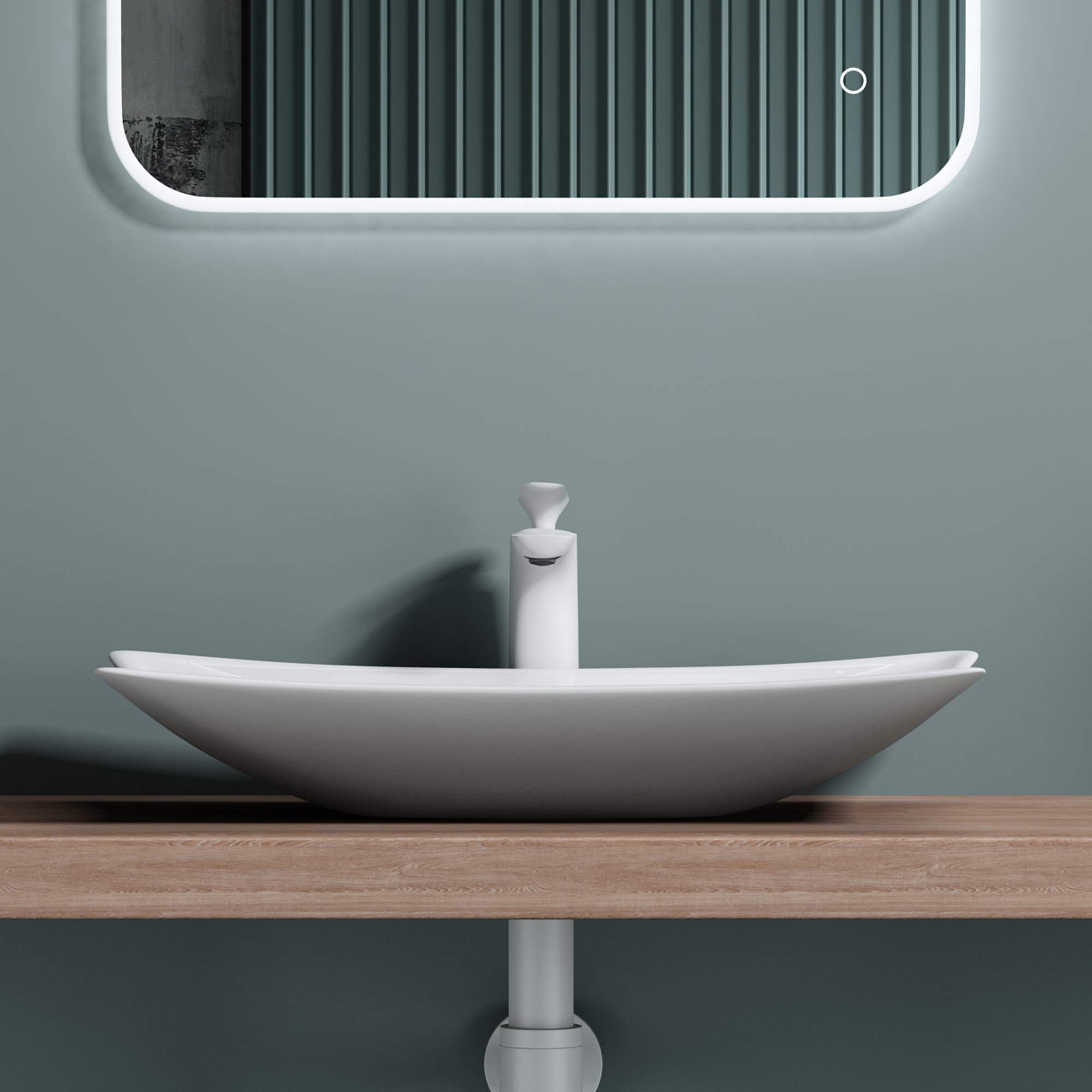 doporro Lavabo sobre encimera de cerámica en blanco, diseño Brüssel-891, 56,5 cm de ancho | con Nano-sellado | para cuarto de baño, Brüssel891