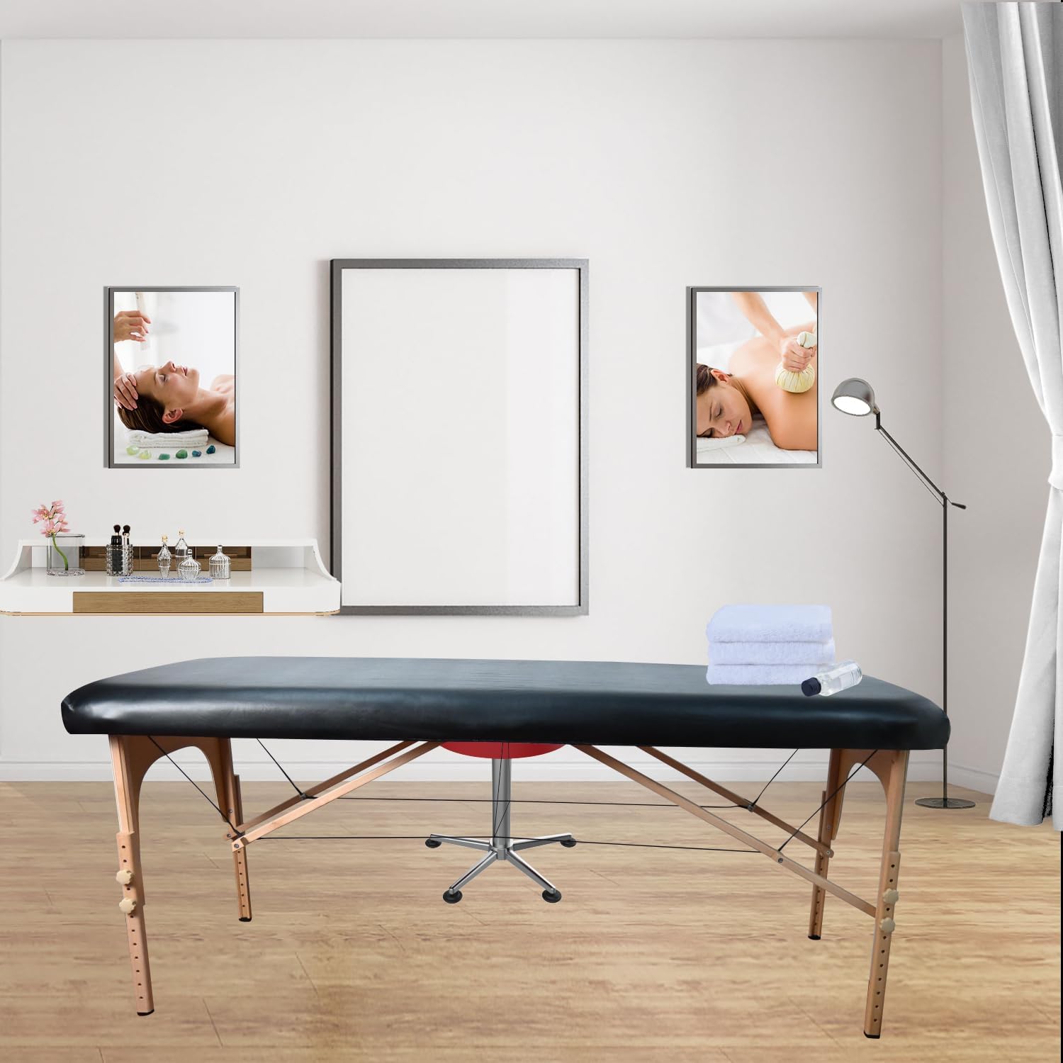 Professional Waterproof Massage Table Cover - 32Inch Square 100% PU Leather, Wipeable Reusable Protector for Spa & Clinic (Black, 1-Pack)​