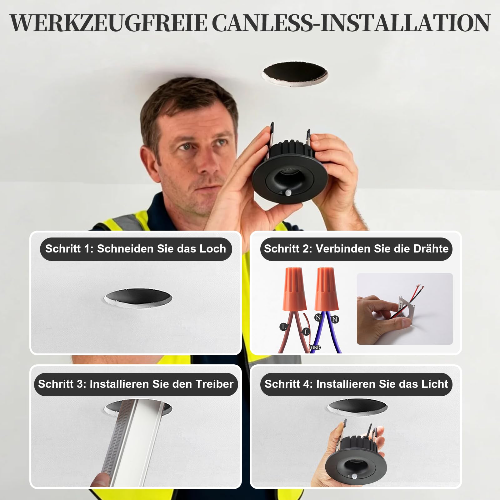 Einbaustrahler LED mit Bewegungssensor, 70mm 2er-Pack | 10W 1200LM 230V 3000K,4000K,6000K,Schwarz, ideal für Badezimmer, Küche, Flur & Treppenhaus