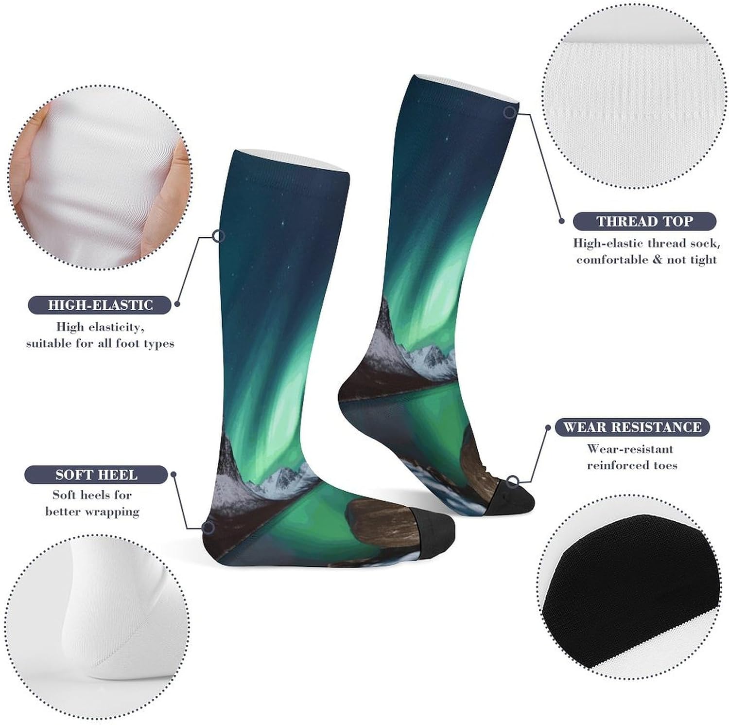 Aurora Borealis Compression Sock Circulation Support Socks Lightweight Knee High Tube Sock Over-The-Calf Sock for Adult