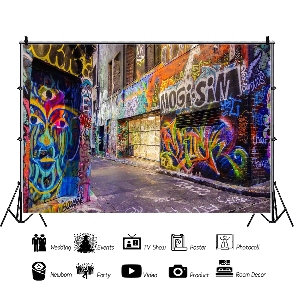 AOFOTO 3 x 2,1 m sfondo graffiti musica rock decorazioni per feste carta da parati Old School Hip Hop City Street Tunnel stampato Rock & Roll sfondo skateboard punk ragazzo compleanno rap concerto