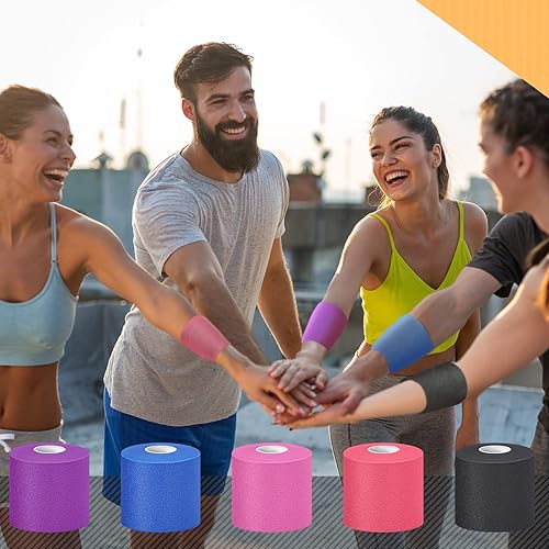 Miniatura 6 de 5 rollos de cinta atlética de espuma de 2.75 pulgadas x 30 yardas, cinta deportiva preenvuelta, cinta atlética para tobillo para tobillos, muñecas,