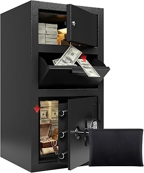 6.0 Cu Ft Large Double Door Fireproof Drop Safe for Business Heavy Duty Safe Box with Drop Slot Anti-Theft Money Drop Box with Lock and Slot Anti-Fishing for Cafe Restaurant Gas Station