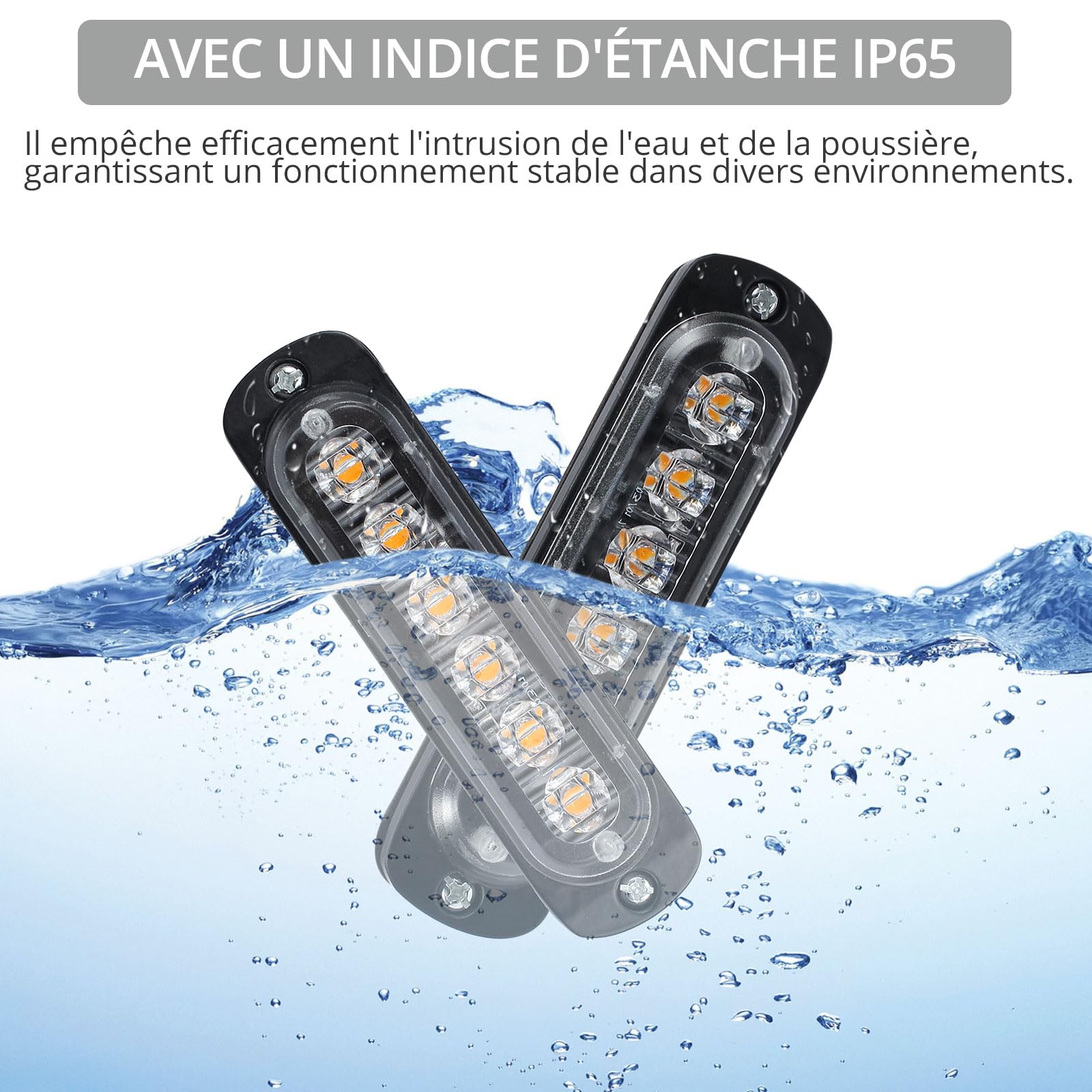 Justech 4x6LED Lumières Stroboscopiques Amber Hazard Warning Beacon Clignotant d'urgence avec Chargeur d'Allume-Cigare et Contrôle Principal 12V 24V Universel pour Camion Véhicule Caravane Camper Van