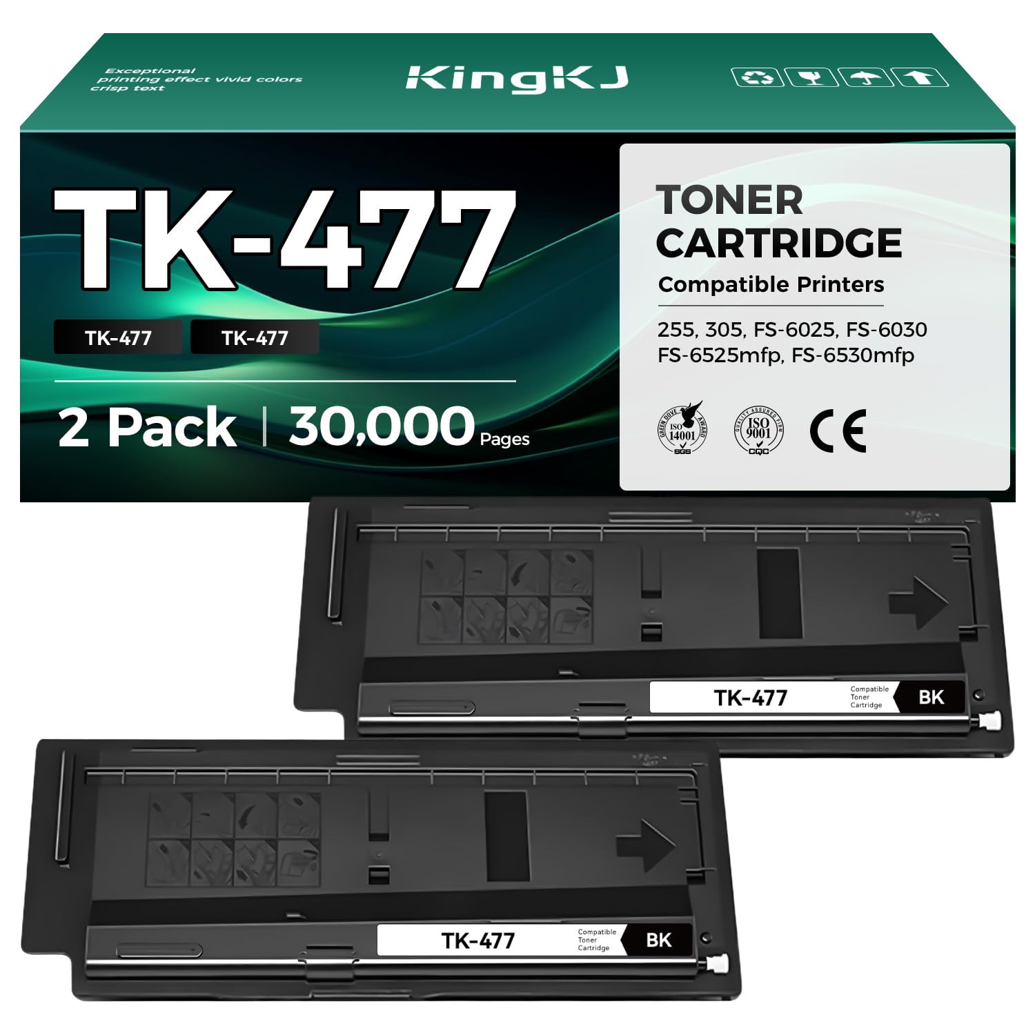 TK-477 TK477 Toner Cartridge Black 2-Pack High Yield Replacement for Kyocera TK-477 TK477 1T02K30US0 Toner Compatible with Kyocera TASKalfa 255 305 FS-6025 FS-6030 FS-6525mfp FS-6530mfp Printer Copy