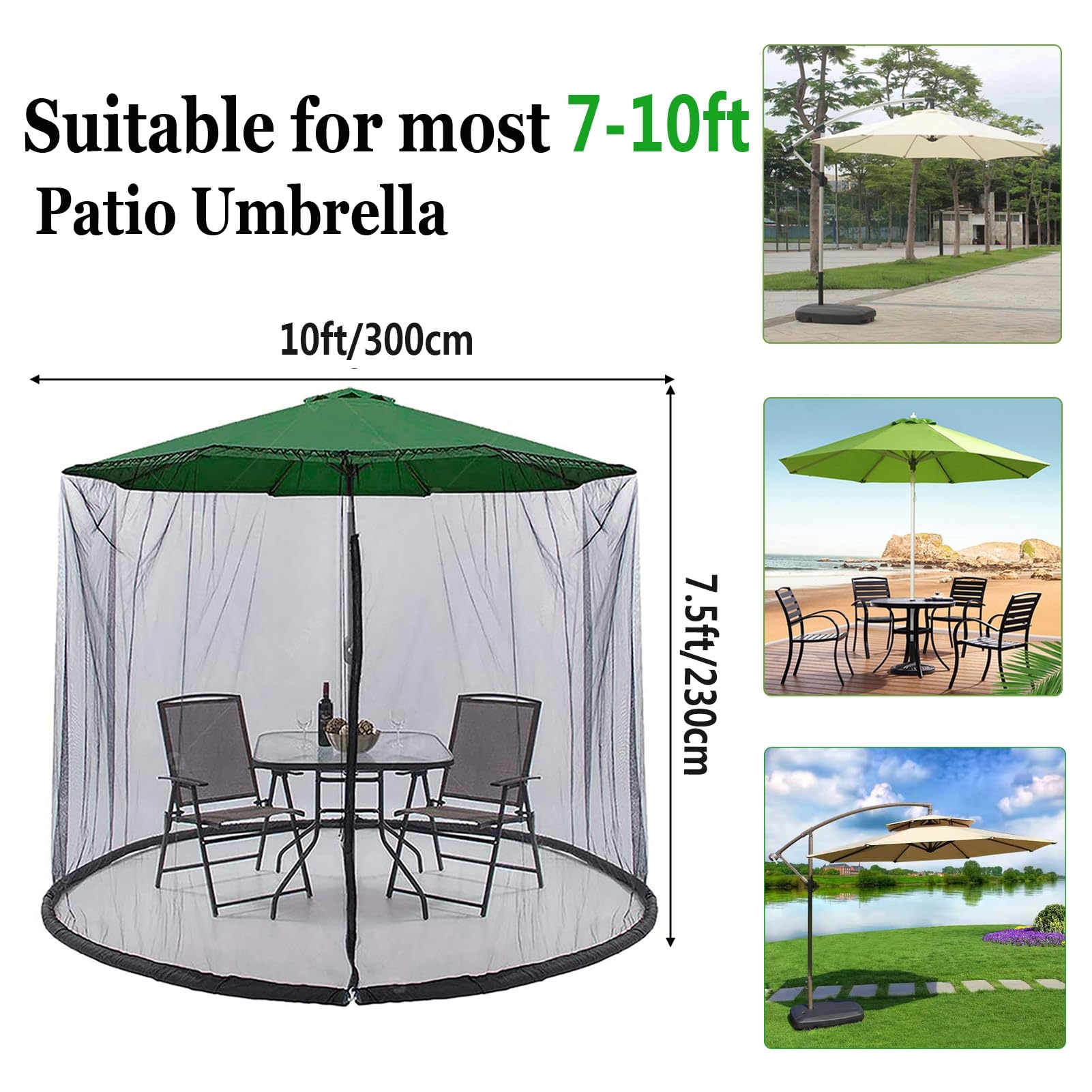 Zewnętrzna siatka przeciwsłoneczna dla 7-10 ft parasola patio, siatka przeciwsłoneczna, lekka trwała regulowana moskitiera z podwójnym zamkiem błyskawicznym, nadaje się do Patio Camping parasola
