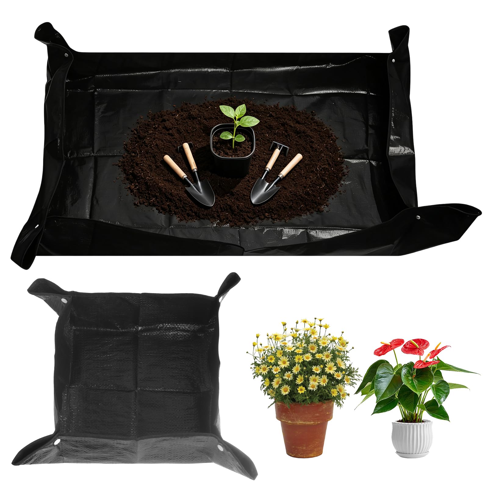 2 Pcs Foldable Plant Repotting Mat for Indoor Plants,100x150cm & 50x50 cm