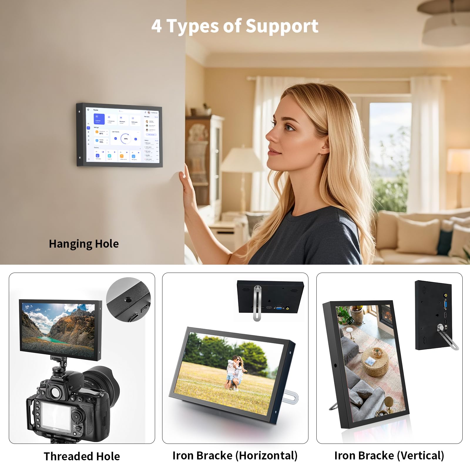 7-calowy mini monitor HDMI, przenośny monitor VGA z AV BNC, ekran LCD 1024×600, z wbudowanymi głośnikami, kąt widzenia 178° IPS, wielofunkcyjny mini mały wyświetlacz do Raspberry Pi PC/TV/DVD