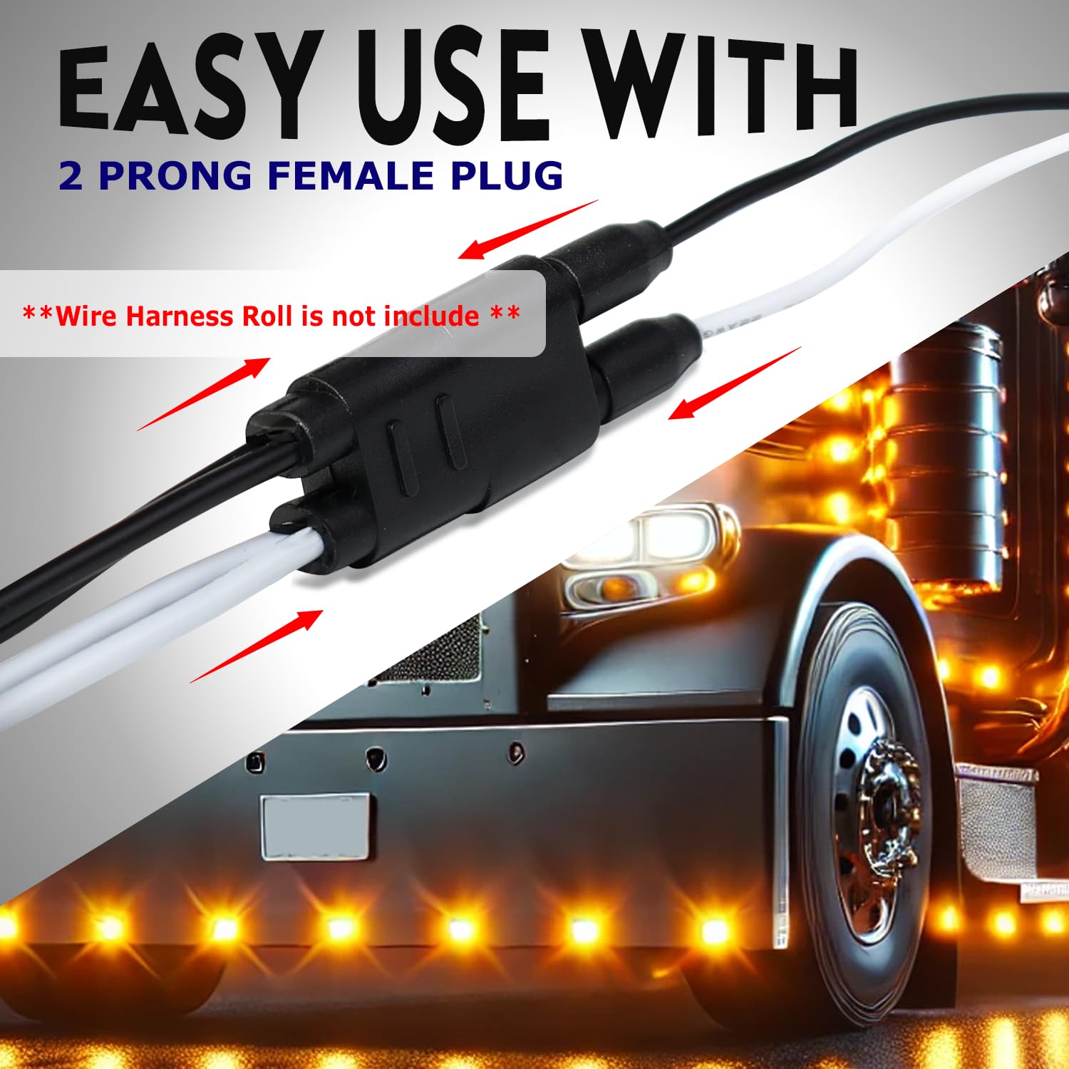 Bundle Pack 3/4" Amber LED Marker Light DC Plug (20 Pcs) + 2 Prong Harness Roll 20 Counts Indicator Light, Clearance Light for Truck Trailer RV Pickup