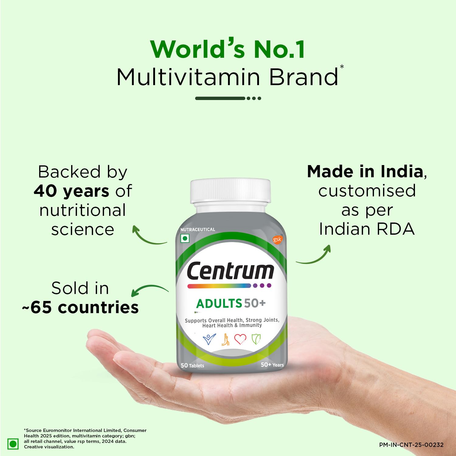 Centrum Adults 50+ Multivitamin Tablet for Men & Women|With 23 Vital Nutrients including Zinc,Magnesium, Vitamin B,C,D, Calcium for Energy, Strong Joints, Immunity and Heart Health|Veg - 50 tablets — Amazon image 8
