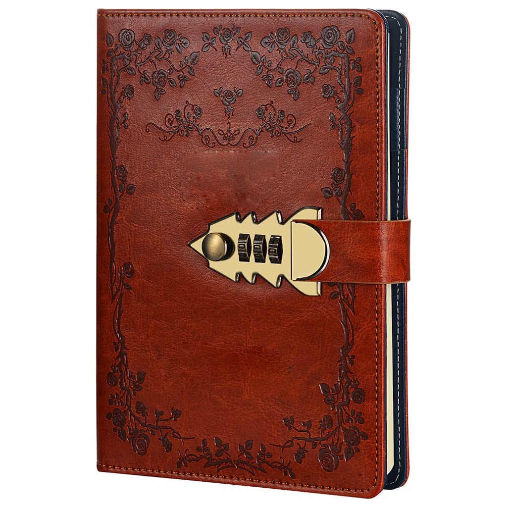 BmxauZ Agenda A5 retrò in pelle PU con serratura - Agenda, quaderni e diari protetti da password, ideale per la scuola e forniture essenziali per quaderniB