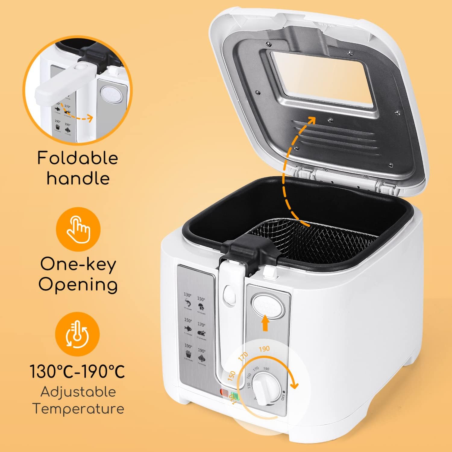 Aigostar Friggitrice da 2.5 Litri con ampia finestra di visualizzazione. Controllo della temperatura regolabile. Facile da pulire. Potenza da 1650W. Color Bianco Aigostar Friggitrice da 2.5 Litri con ampia finestra di visualizzazione. Controllo della temperatura regolabile. Facile da pulire. Potenza da 1650W. Color Bianco