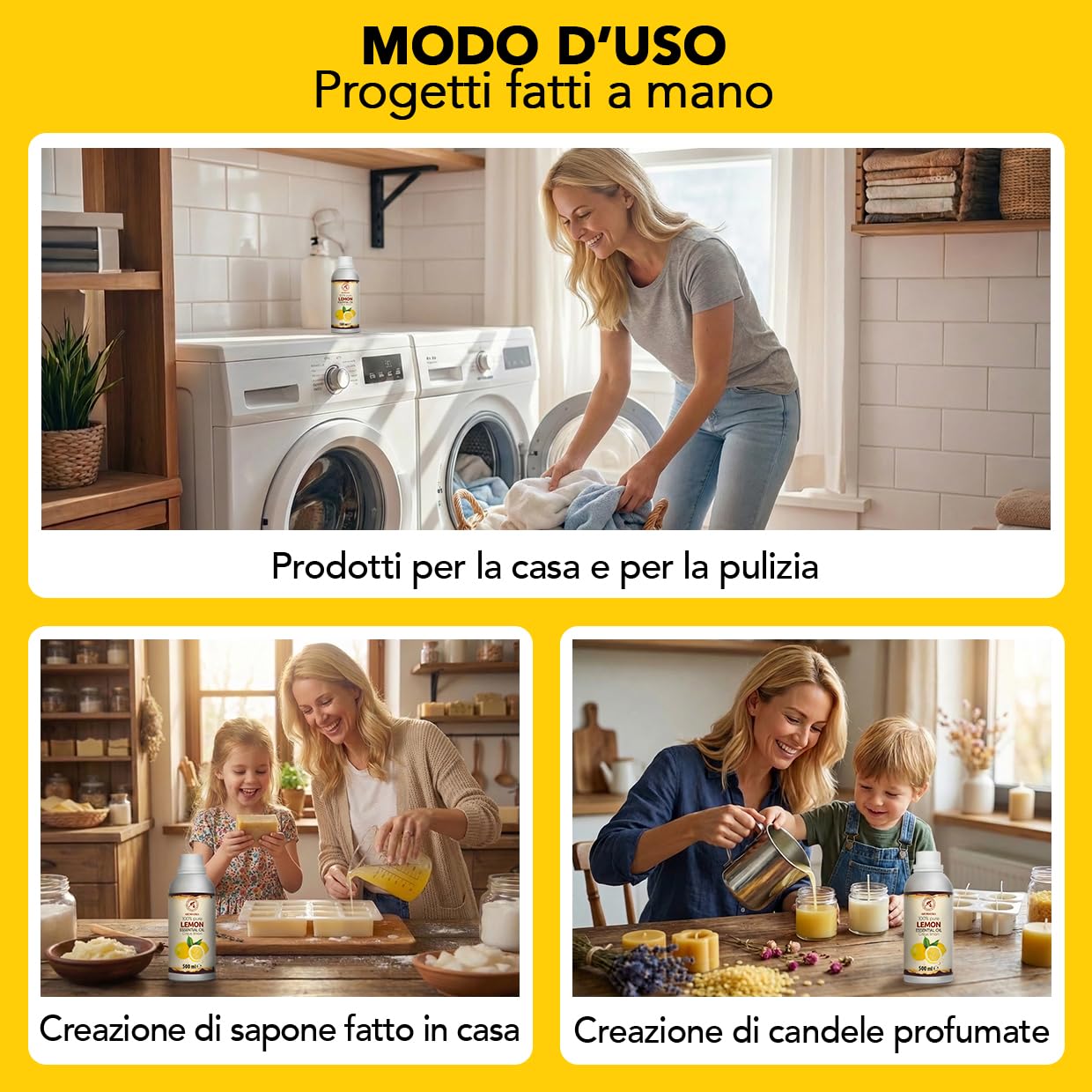 Olio essenziale di Limone 500 ml - Citrus Limon - Naturale e Puro - Olio essenziali per Diffusori - Profumi per la Casa - Saponi e Candele - Sauna - Aroma di Agrumi - Aromaterapia