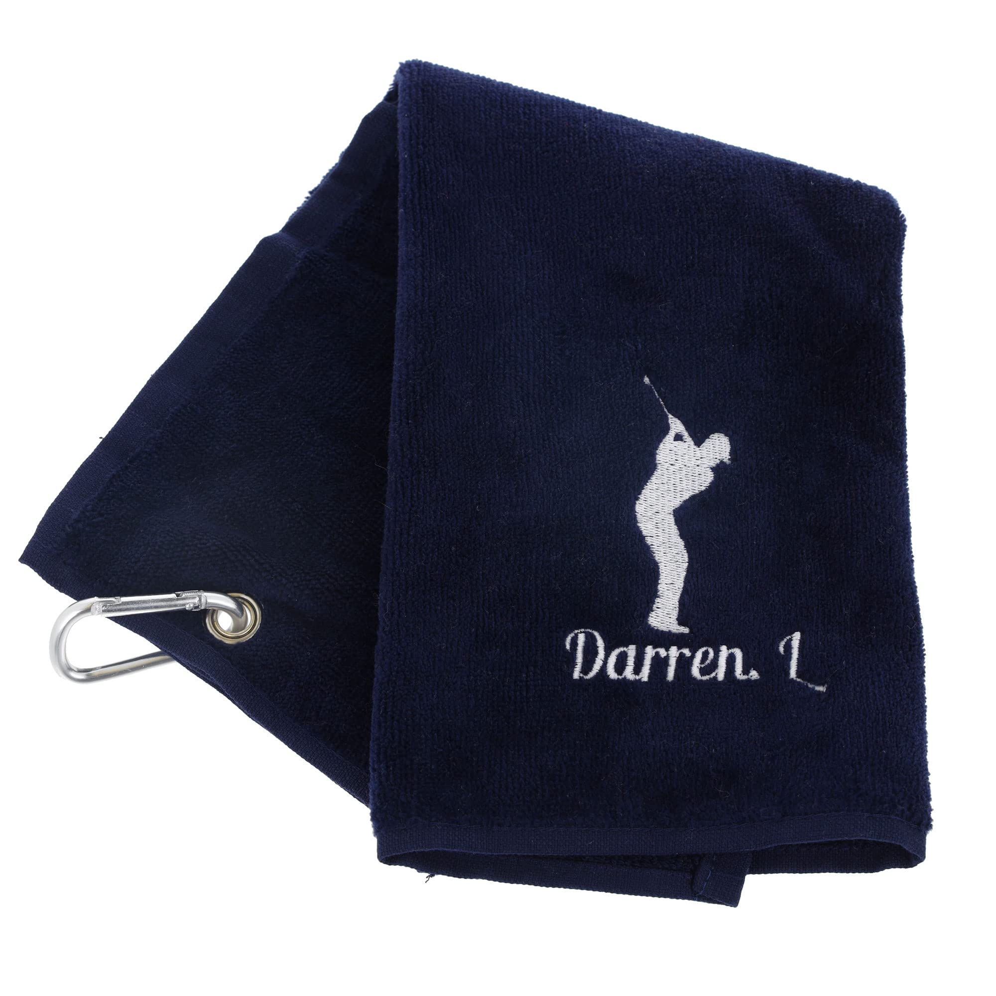 Always Looking Good Personalised Embroidered Golf Towel with Any Name Any Font Luxury Velour 50cm x 40cm Custom Embroidered Golf Towel with Carabiner Clip Gift- Golf Gifts for men and women (Navy)