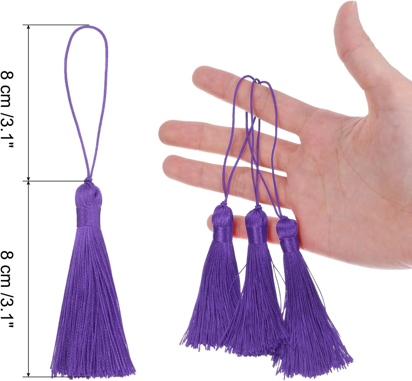 uxcell 45Pcs Mini Silky Bookmark Tassels, Handmade Soft Floss Craft Tassels with Loop, Small Tassel for Jewelry Making, Keychain, Souvenir, Graduation, Clothing Sewing, Purple image 2