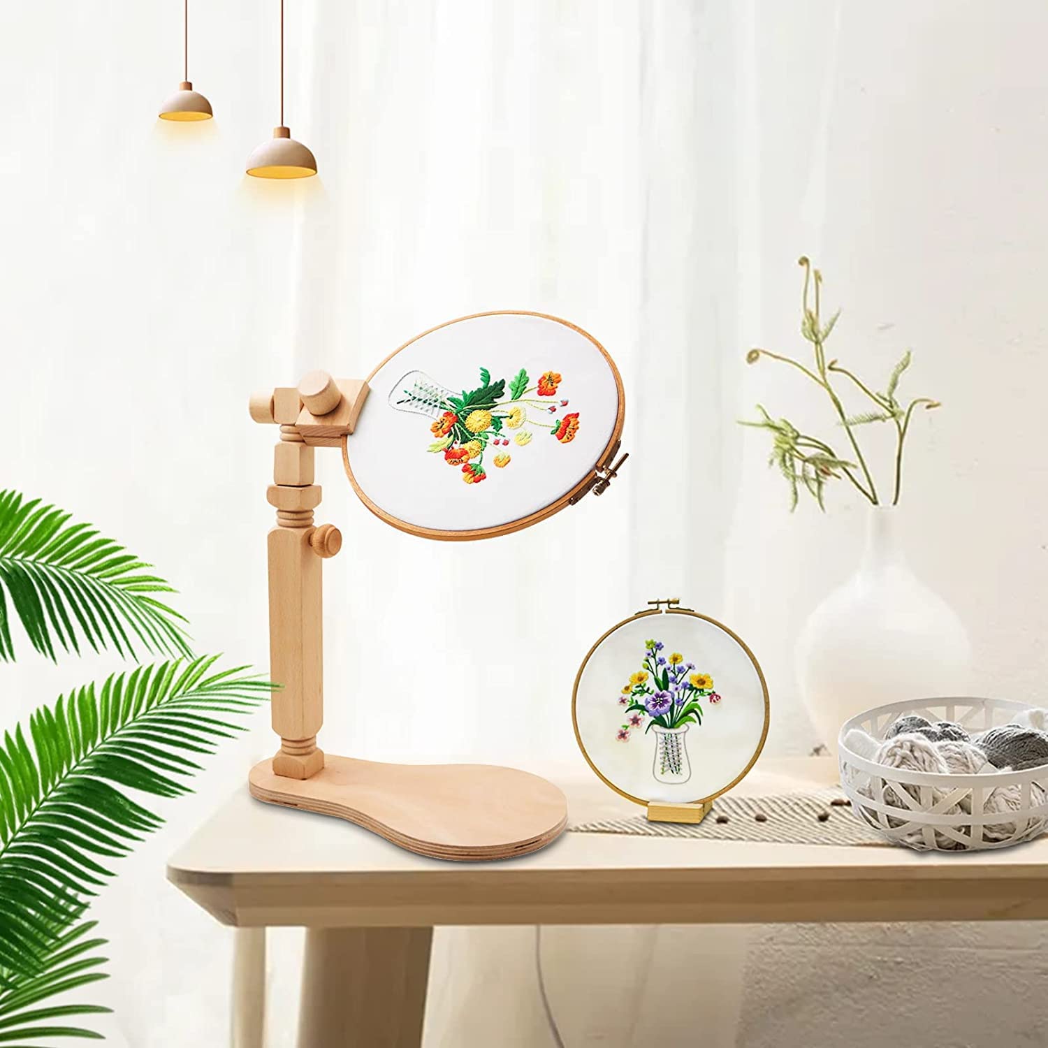 Cross Stitch Hoop Holder Adjustable Beech Wood Embroidery Stand - 360 ...