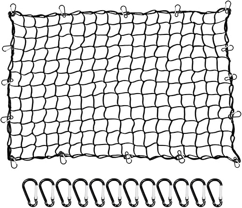 Miniatura 1 de Big Ant Red de carga elástica de 3 x 4 pies para camioneta pickup se estira hasta 6 x 8 pies con 14 mosquetones de aluminio en forma de D,