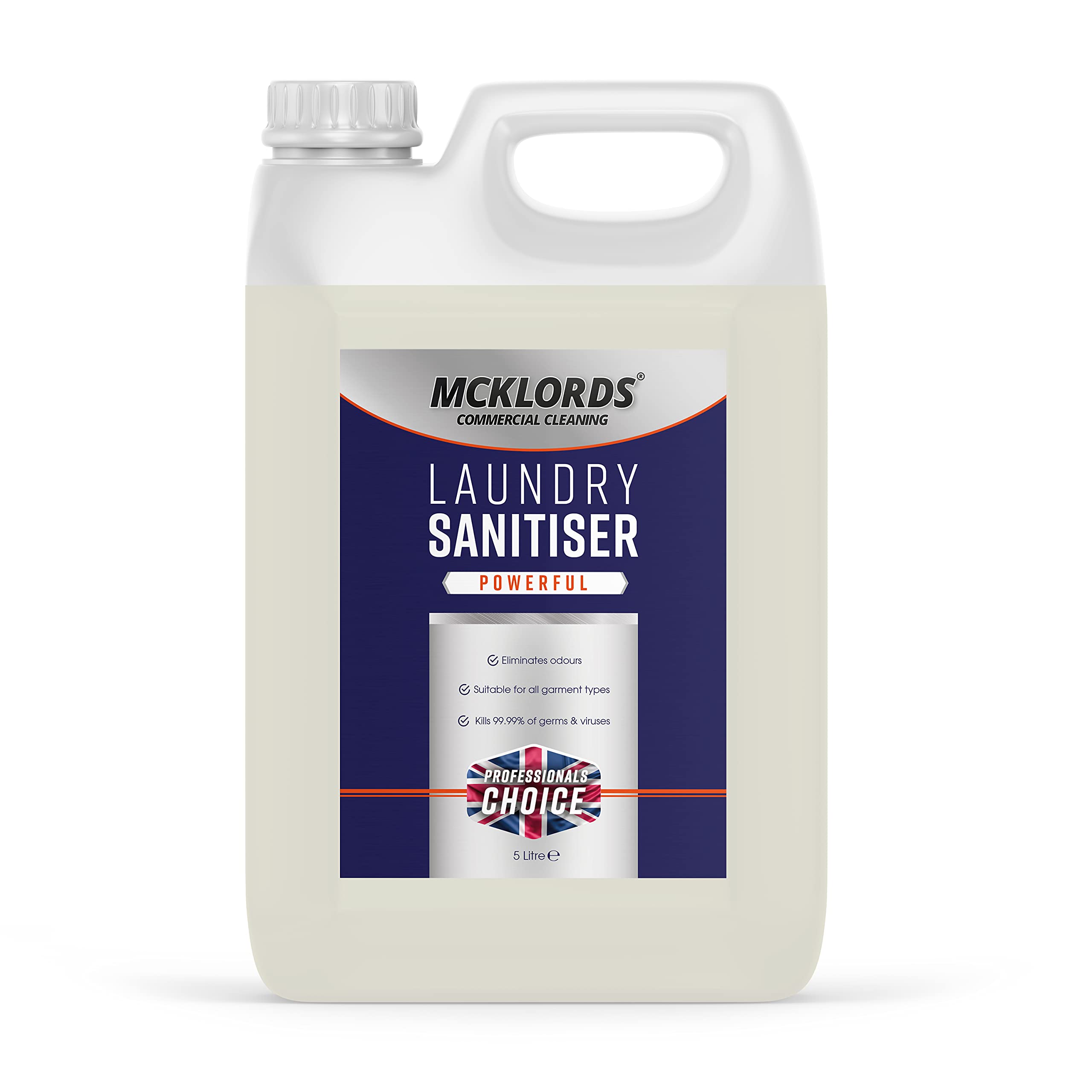 McKLords - Antibacterial Laundry Sanitiser - Kills 99.9% of Germs & Bacteria - Eco-Friendly Powerful Formula for Fabrics - 5 Litre