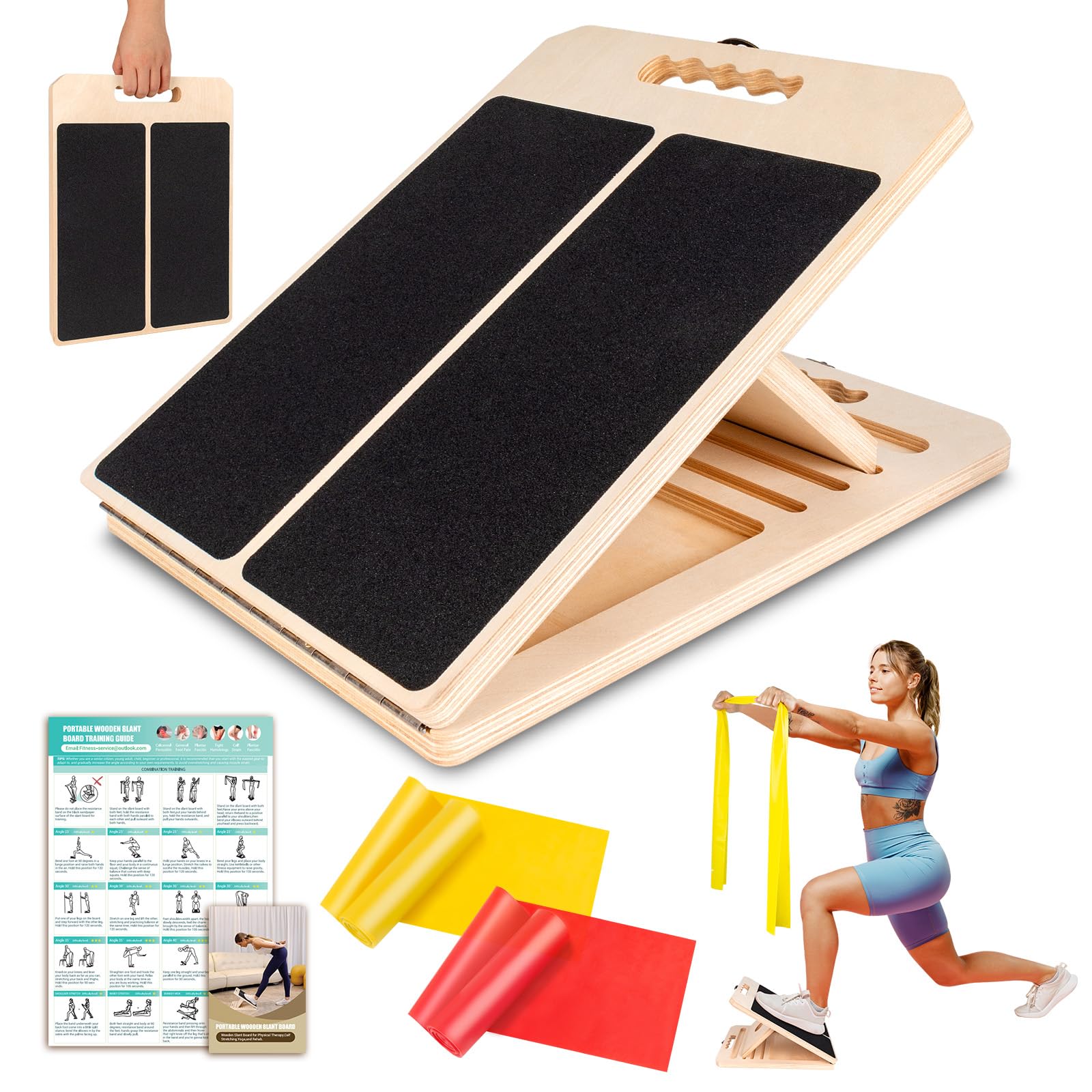 ODCPN Wooden Slant Board with Bands