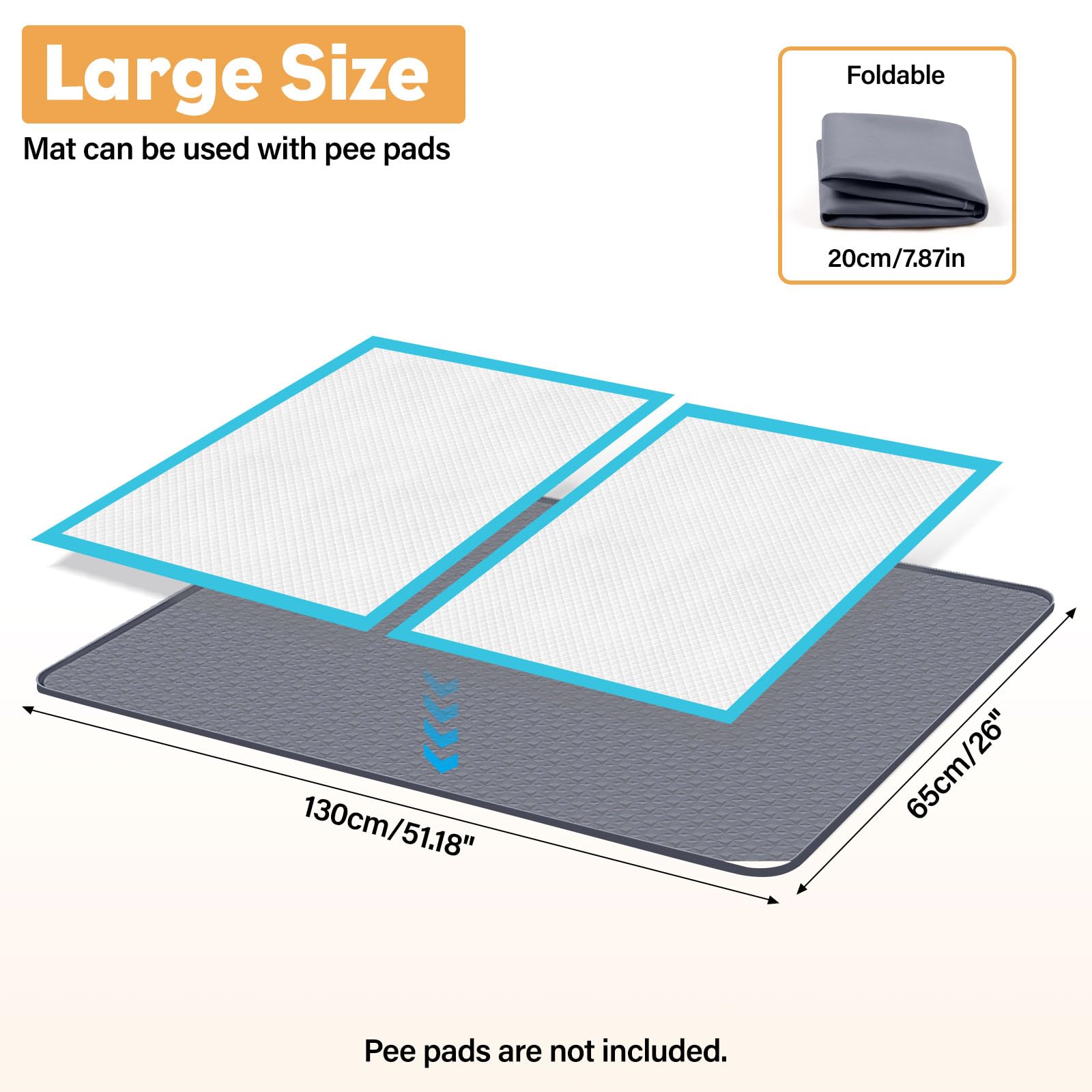 Kalolary 51 x 26 Zoll Pee Pad Halter, Silikon Hunde Welpen Pad Halter Hundetoilettenhalter wiederverwendbares Welpen PIPI Pad für Hundetraining Auslaufsichere Hundetoilette mit Erhöhtem Rand (Grau)