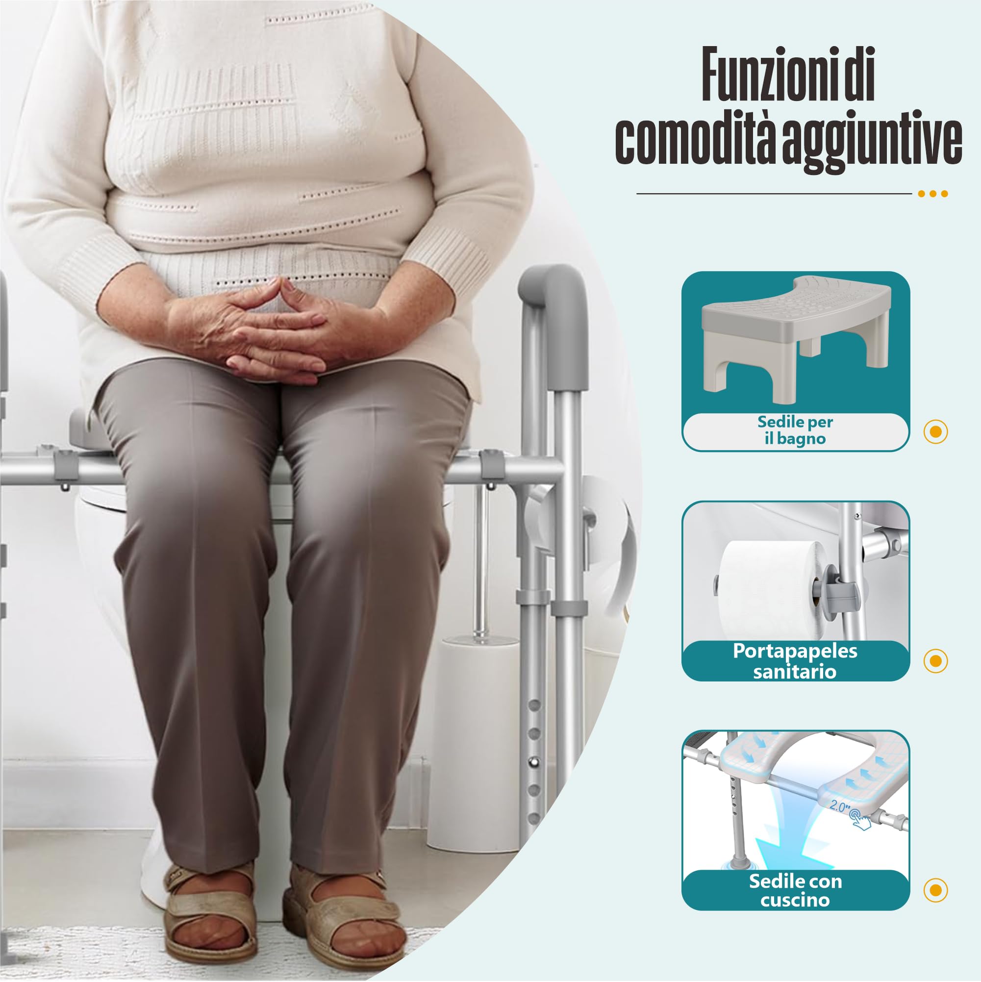 Rialzo per WC Anziani LITTNEO con Maniglie - Altezza e Larghezza Regolabili - Elevatore per Water con Pedana per Anziani, Donne in Gravidanza e Persone con Disabilità