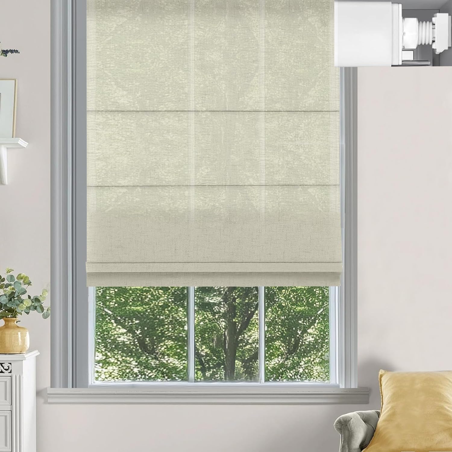 Changshade No Drill Roman Shades for Windows,Cordless Roman Blinds No Tools,Custom Size Light Filtering Pull Down Blinds, Easy Install Modern Fabric Window Shade for Home Office Linen Dark Grey