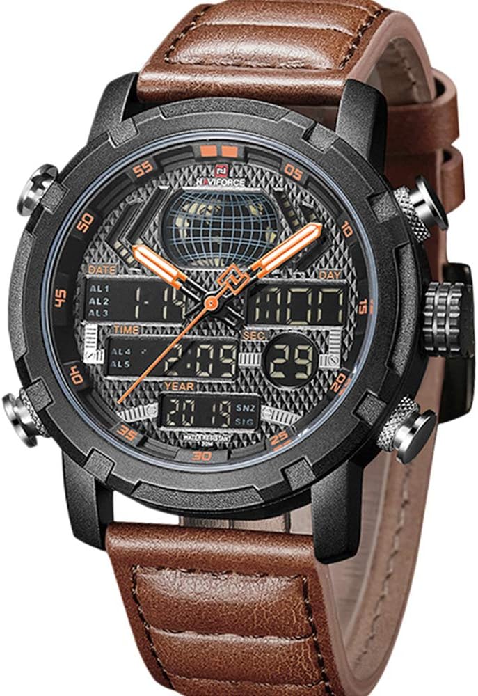 NAVIFORCE Relógios de casal de luxo fashion com caixa de 38,5 mm, multifunções à prova d’água, relógio de aço inoxidável para homens e mulheres