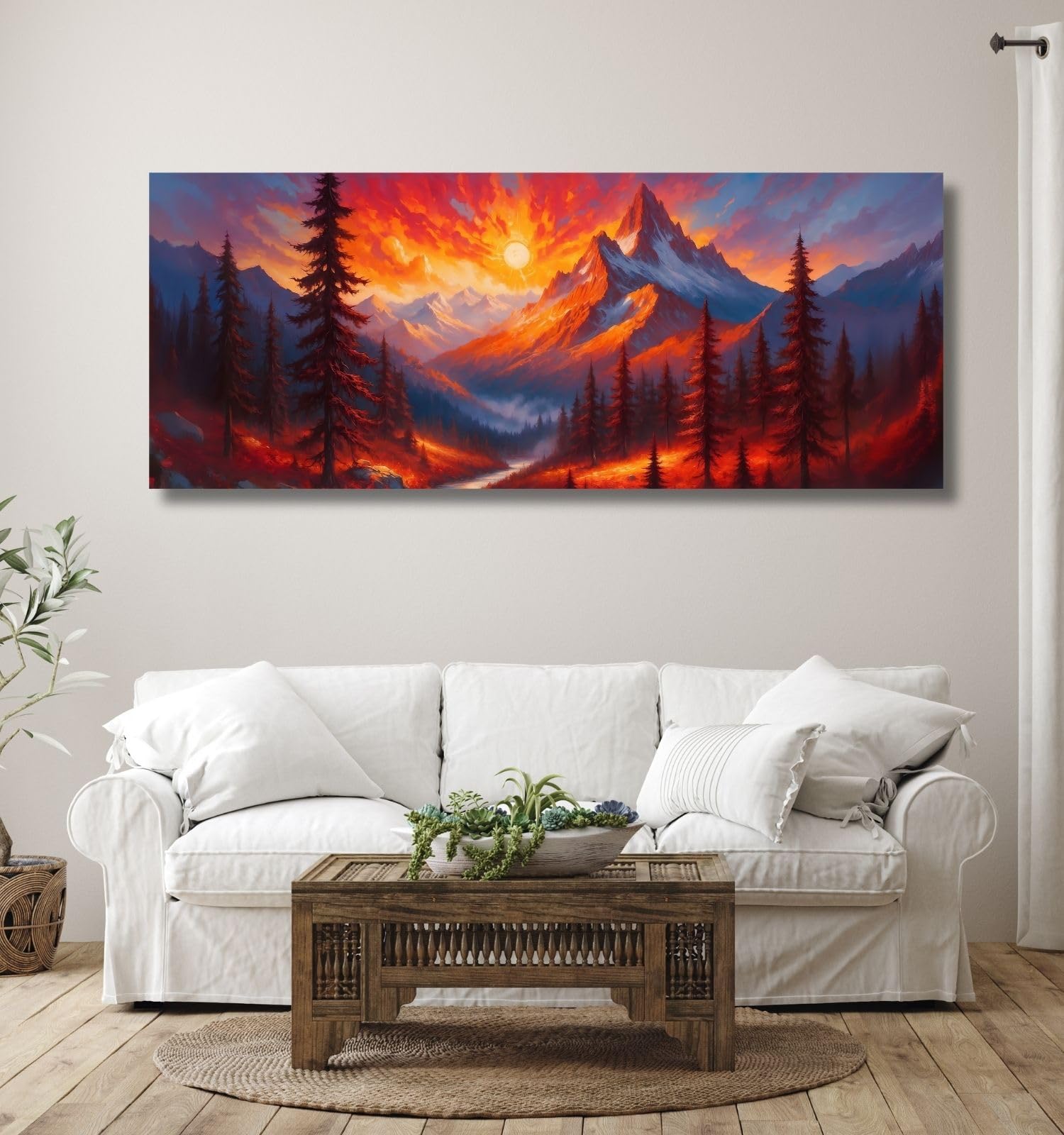 KunjCart Red Mountain Painting Big Size Canvas (WITHOUT FRAME