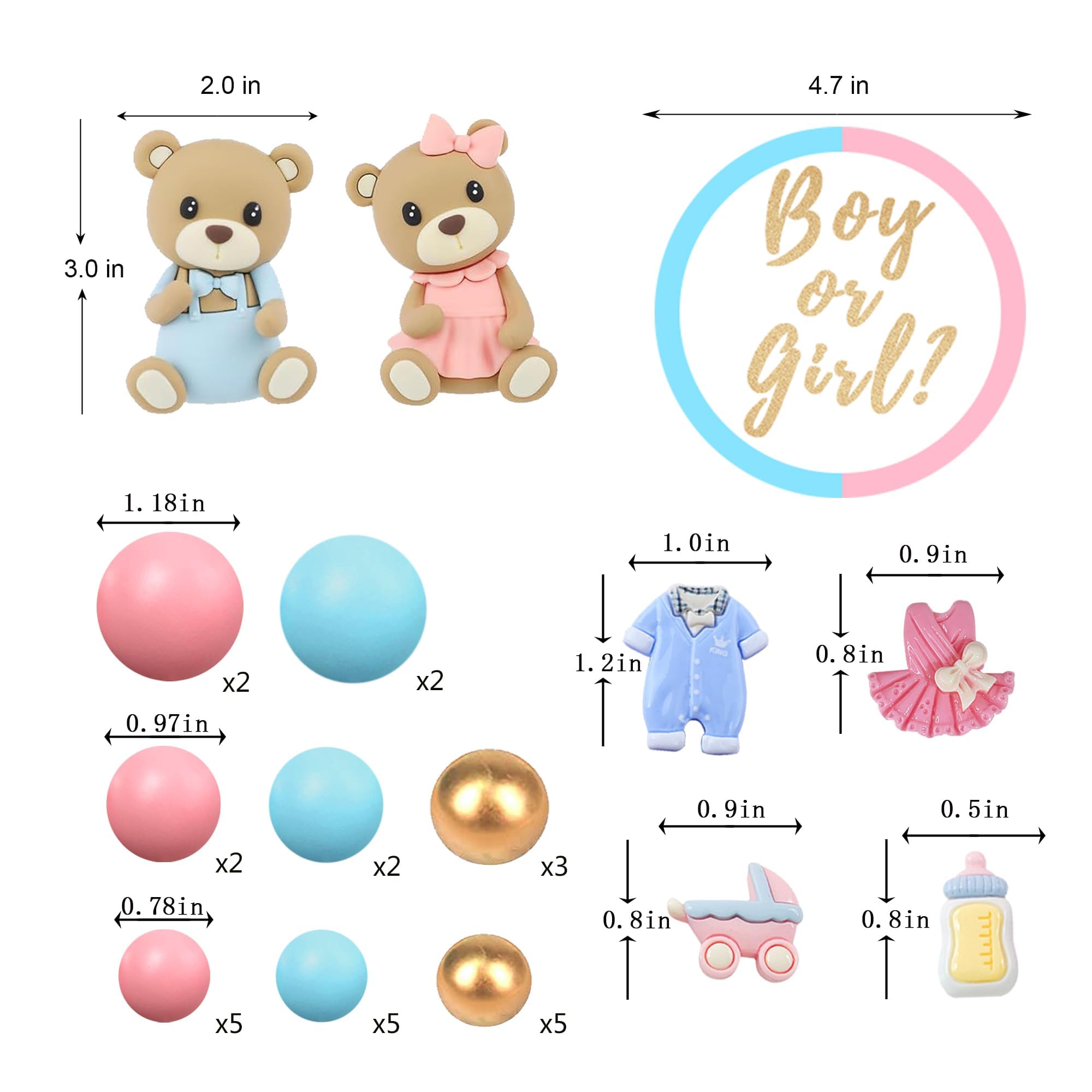 Bear Cake Toppers Gender Reveal Balls Cake Decorations for Boy Girl Gender Reveal Baby Shower Party Supplies