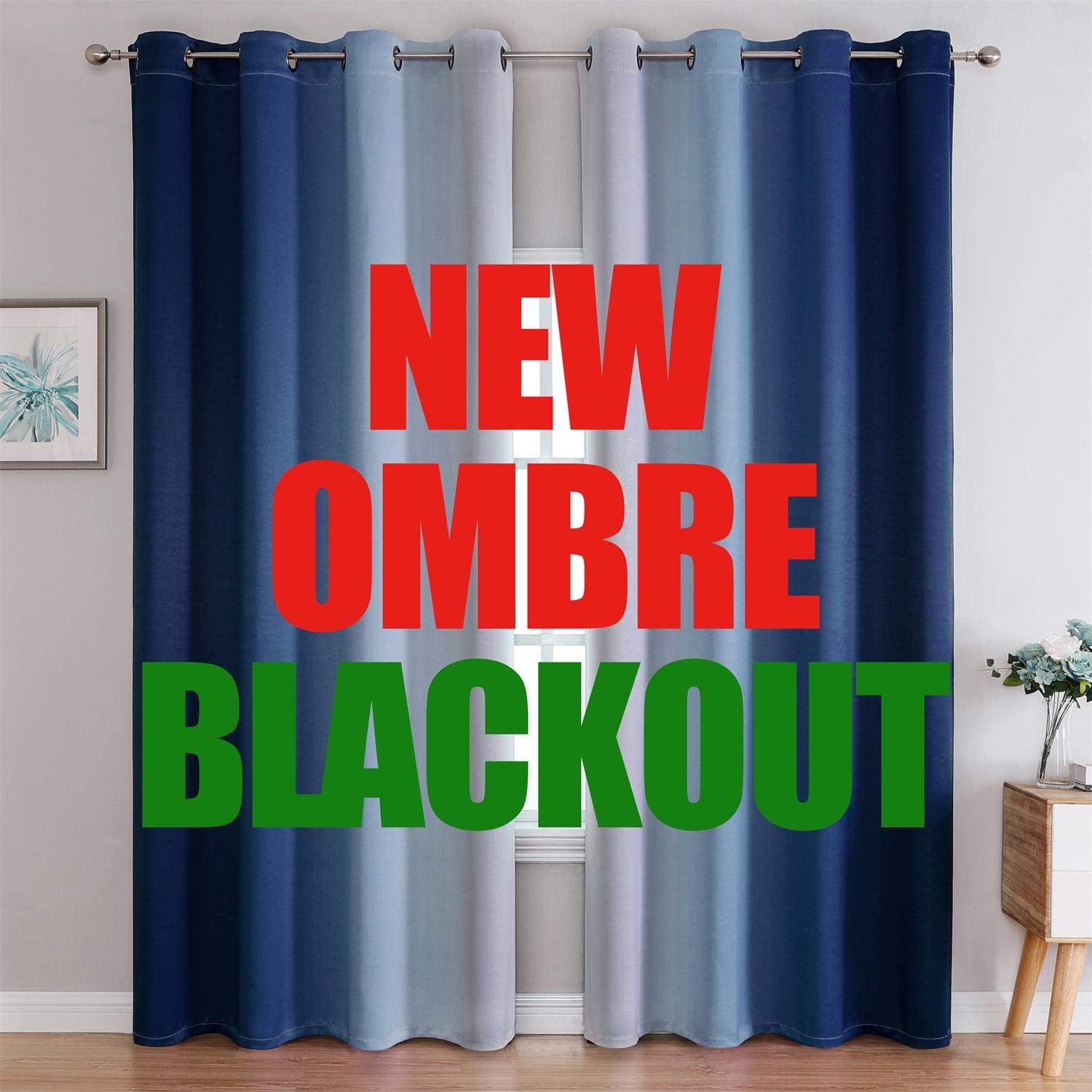 G2000 Blackout Curtains & Drapes for Bedroom Living Room 84 Inches Long Navy Blue and Greyish White Room Darkening Window Treatments Ombre Thermal Insulated Light Blocking Grommet Backdrop 2 Panels