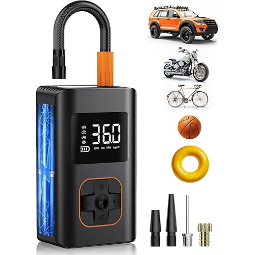 Tire Inflator Portable Air Compressor - 10000mAh Cordless Air Pump for Car Tires, 150 PSI Electric Bike Tire Pump with LED Light and Digital Pressure Gauge for Motorcycle, Auto, Ball, Bicycle (Black)