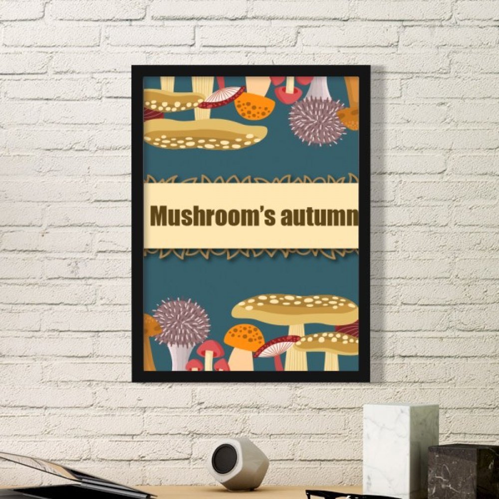 Cadre photo rectangle en bois noir avec peinture illustration champignon bleu mignon M DIYthinker
