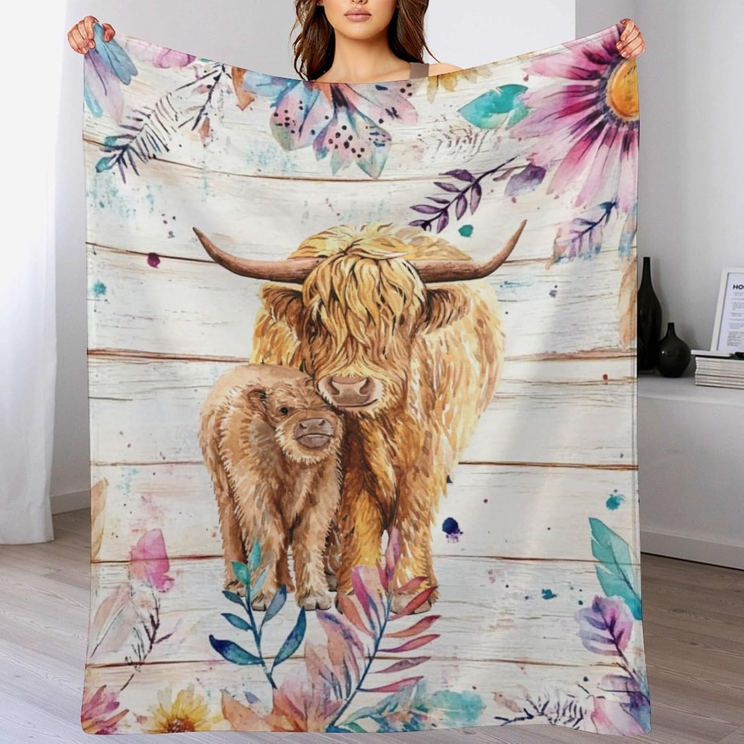 Highland Cow Throw Blanket - Soft Flannel Highland Cow Blanket for Teens, Adults, Women, Men - Warm Throw Blanket for All Seasons - 80"x60"