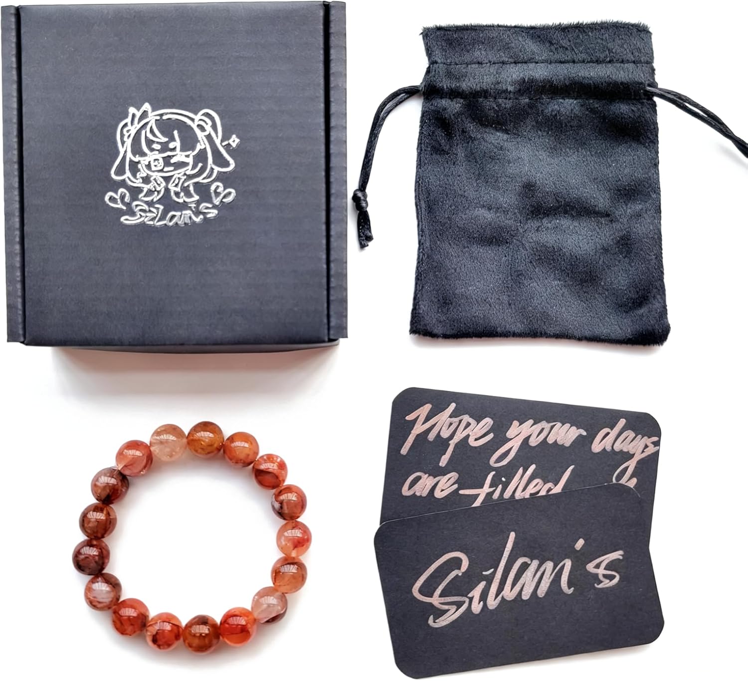 Silan's Natural Red Aventurine Bracelet with Lucky Card, red Crystal Stretch Gift for Women, Elastic Adjustable Gemstone Jewelry with Sparkles - Image 6