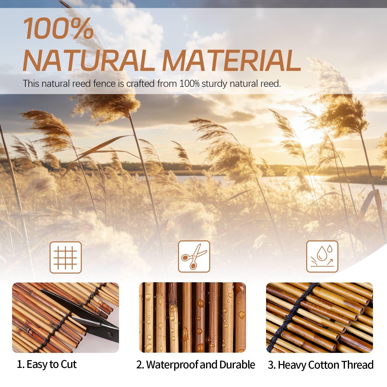 Canisse en Roseau Naturel pour Jardin Brise Vue Terrasse Clôture Extérieure en Roseau Naturel Protection Contre Vent Soleil Et Regards Écran D’Intimité pour Clôture Jardin(Carbonized,120x300cm)