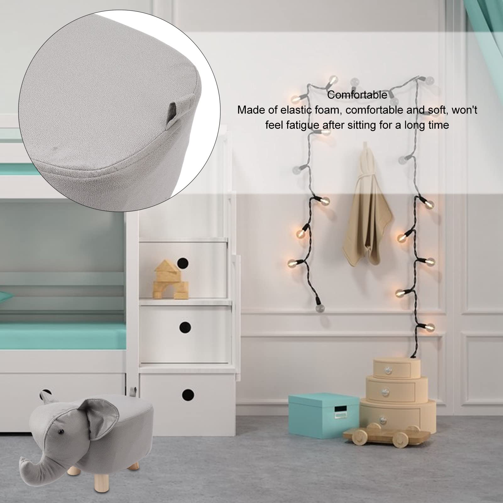 Poggiapiedi A Forma Di Animale Di Elefante Da 9,8 Pollici, Pouf Poggiapiedi Con Morbido Cuscino Imbottito E Piedini Antiscivolo, Comodo Sgabello Carino Per Bambini Asilo (Light Grey)