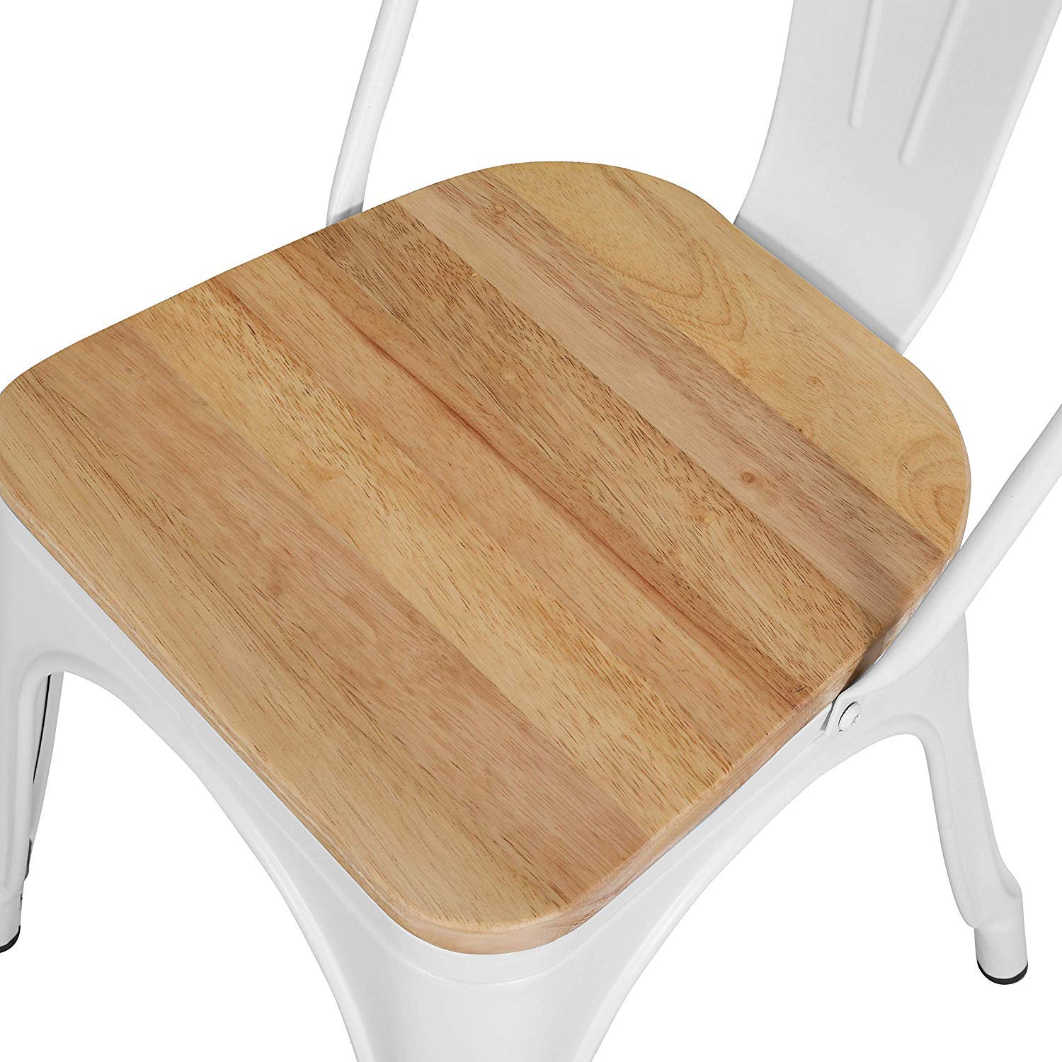 Kosmi Chaise Industrielle Blanche Métal et Bois – Style Factory Vintage – Assise Bois Naturel – Chaise de Salle à Manger, Cuisine, Restaurant, Café – Empilable – Robuste et Confortable