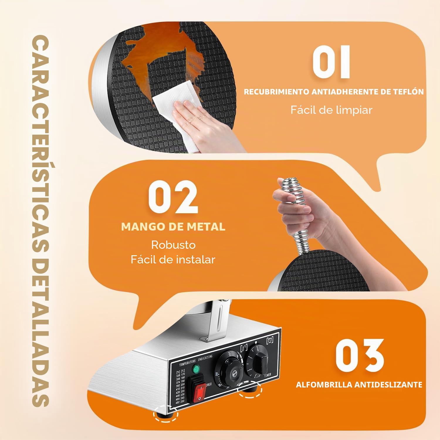 CGOLDENWALL Maquina de Barquillos Helado Eléctrica 1000W, con Antiadherente Revestimiento, Temperatura y Tiempo Ajustable, Comercial Máquina Gofrera para Conos para Cafeterías y Restaurantes