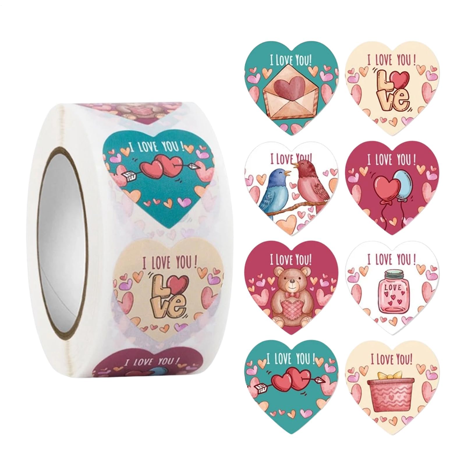 Muiltvoe Heart Stickers for Envelopes, 500 Pieces Decorative Self-Adhesive Labels, Valentines Day Stickers Roll, Wedding Card Envelope Sealing Scrapbooking Decoration