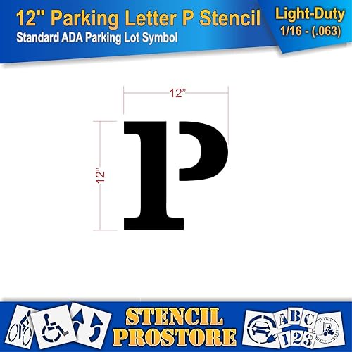 Miniatura 2 de Plantillas de pavimento  12 pulgadas  Plantilla de símbolo de estacionamiento de letra 'P'  12 pulgadas x 12 pulgadas x 116 pulgadas (63 mil)  Ligero