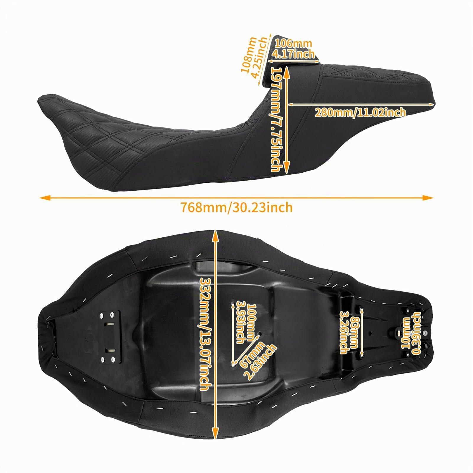 Seggiolino per moto, passeggero, monopezzo, cuscino per sedile doppio, adatto per Harley Touring Road King Street Glide Electra Glide 2009-2023, cuciture nere