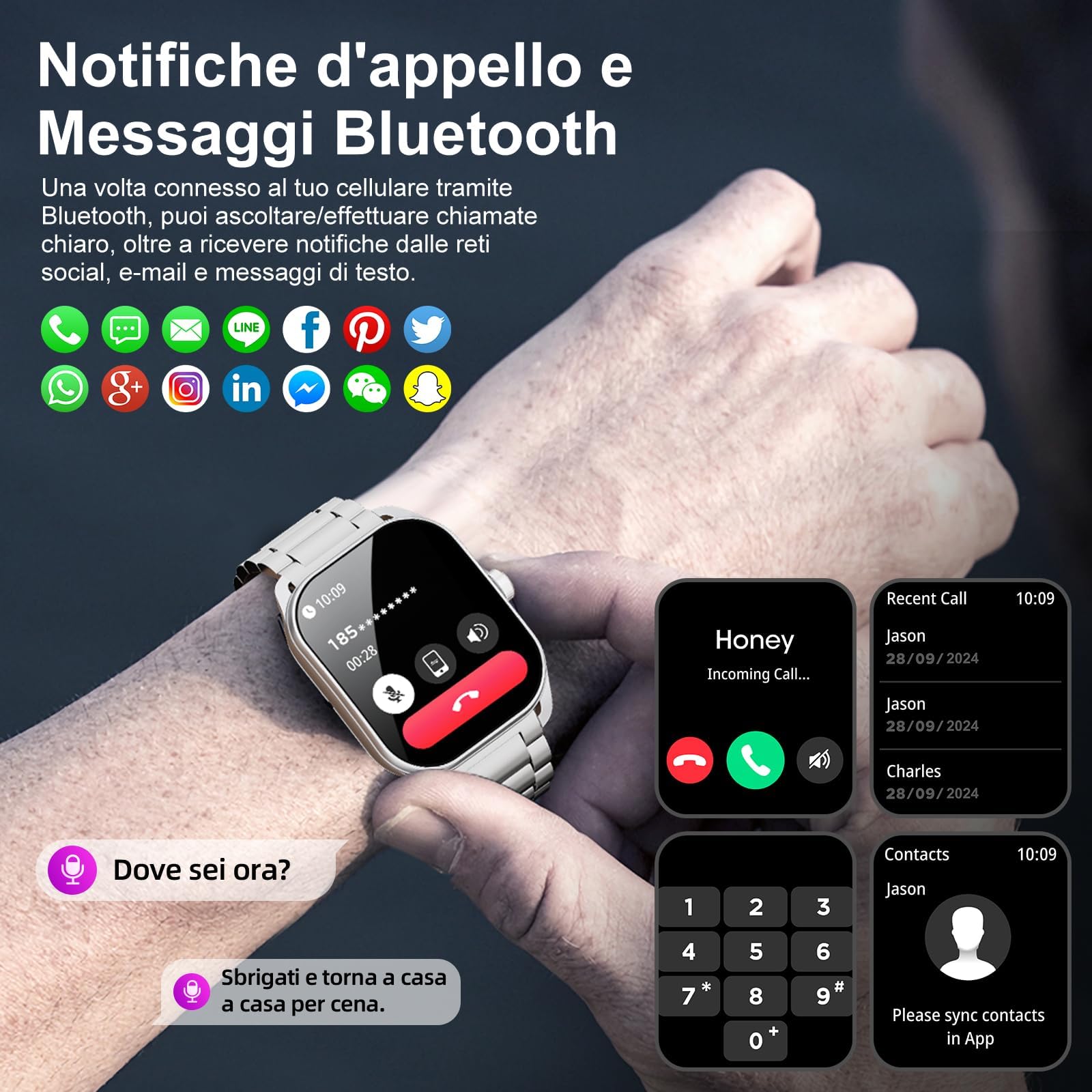 Smartwatch Uomo Donna, fitness tracker da 2,01” con 120+ modalità sportive Monitor della frequenza cardiaca e del sonno e dell'ossigeno nel sangue, orologio fitness impermeabile IP68 per Android iOS