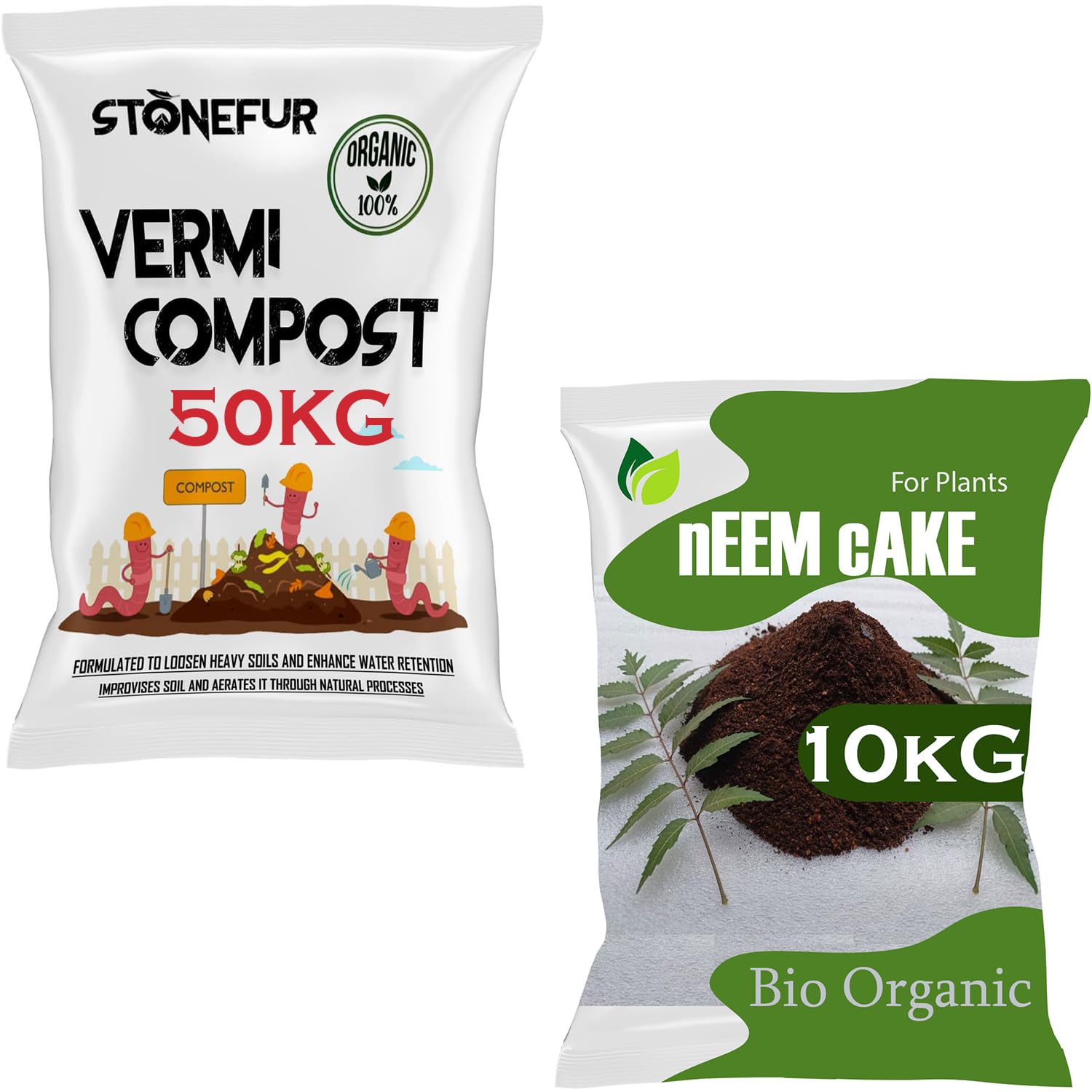 STONEFUR Neem Khali for Plants 10kg And vermicompost for plants 50kg | Organic Vermicompost Fertilizer Manure For Plants (pack of 2) (B0CZTS34W6) Amazon Price History, Amazon Price Tracker
