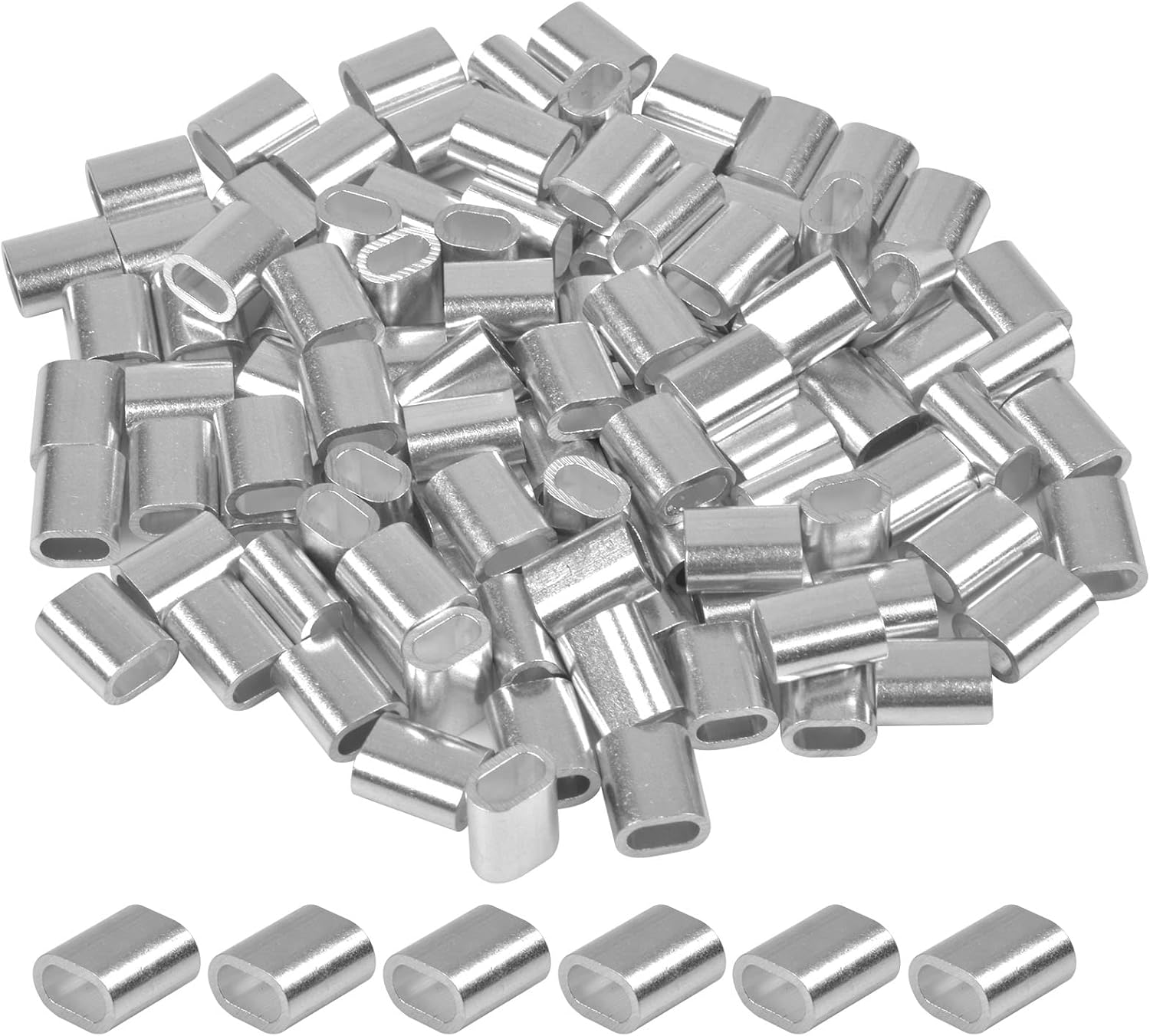 100 Pieces Aluminum Sleeve Oval, Ferrule Made of Aluminum, Oval