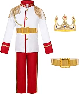 Dormstop Boys Prince Charming Costume Kids Royal Prince Dress Up for Cosplay Fairytale Ball Halloween Birthday Party Outfit (White, 5-6 Years)