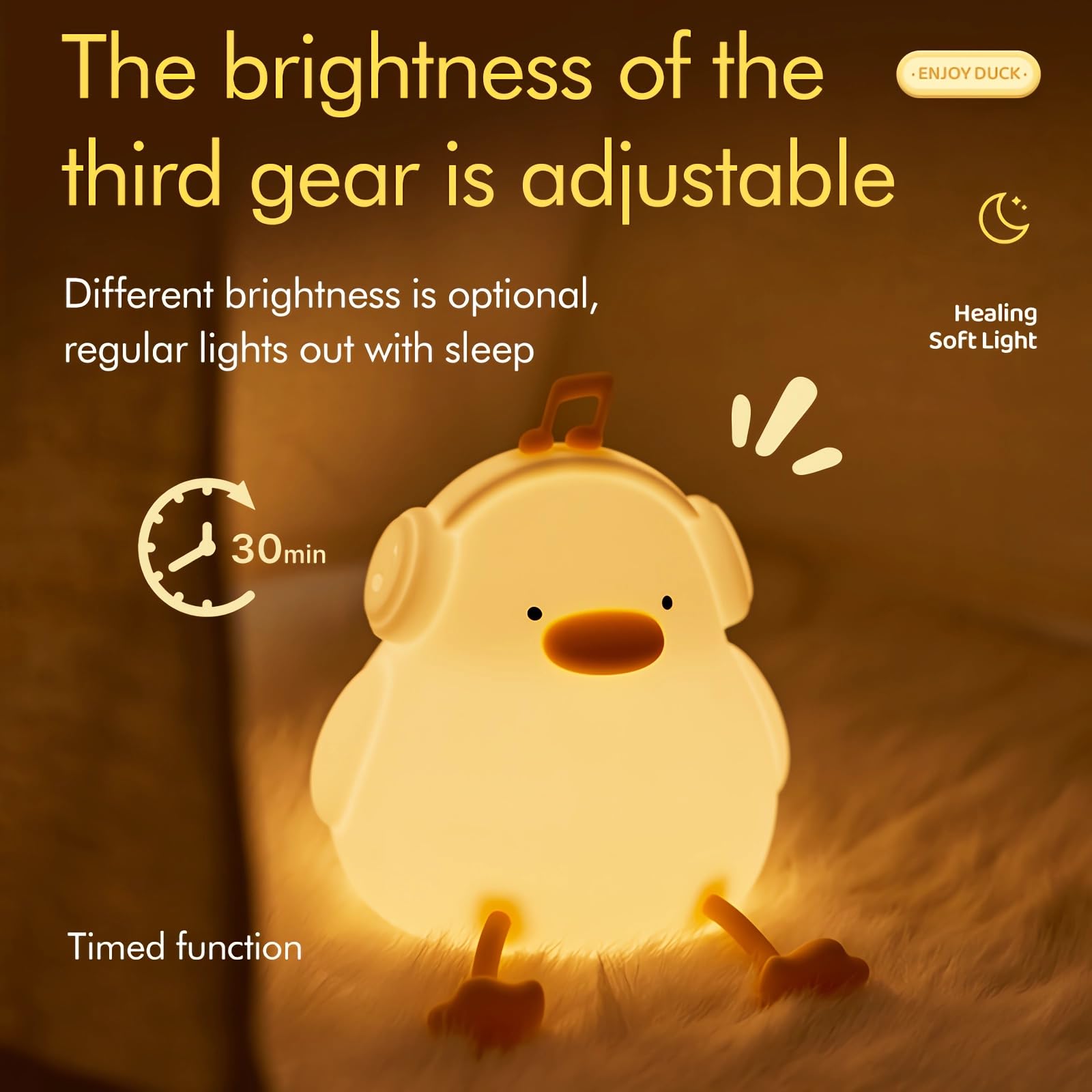 Nachtlicht für Kinder, niedliche Musik-Enten-Lampe, 3-stufig dimmbar, über USB wiederaufladbar, mit Timer, beruhigendes Tierspielzeug für Kinderzimmer, Schlafzimmer, Schlafsaal, Geschenk für Jungen