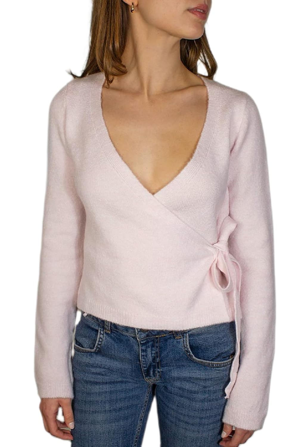 Wrap Sweater Tops for Women Lightweight Side Tie Front Ballet Wrap Cardigan Elegant V Neck Fitted Cropped Sweaters