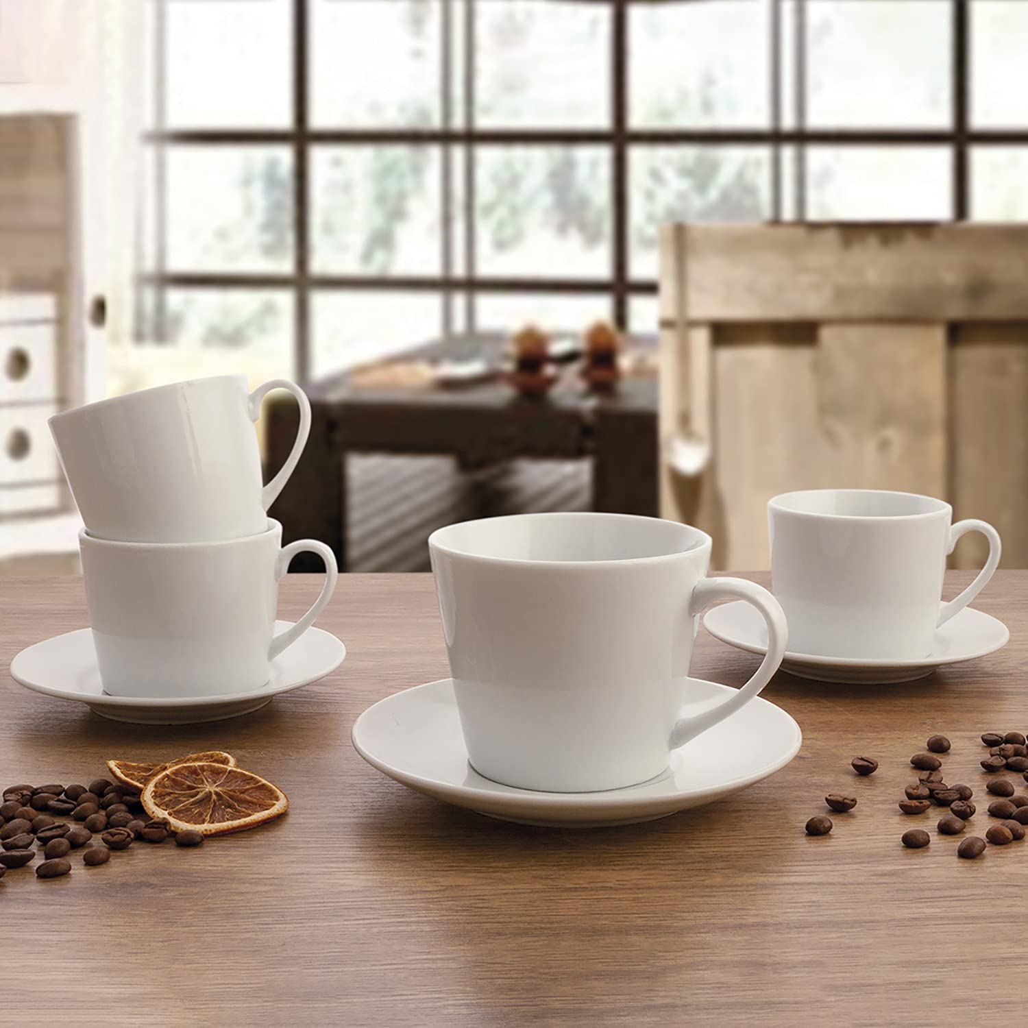 Quid Renova Blanca Set 6 tazze con piatto porcellana 9 cl porcellana adatta a microonde riciclabile