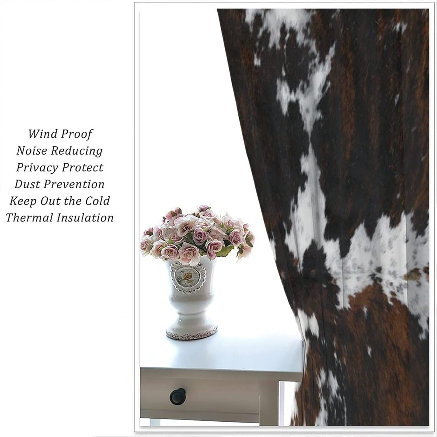 Cow Print Curtains Wild Animal Skin Art Decor Window Drapes Black White Cortinas para Habitacion Modern Home Living Room Decorations 42x45in