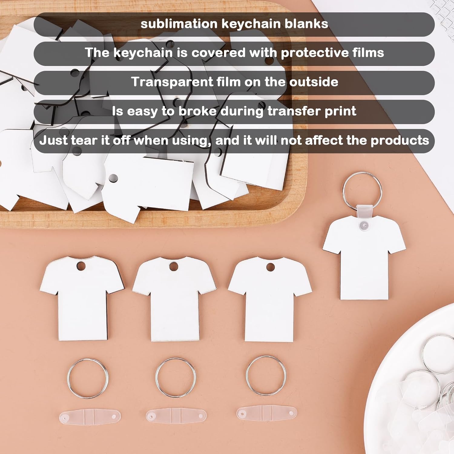 48pcs Double-Sided Sublimation Keychains Blanks, Football Jersey Heat Transfer Key Chains with Key Rings and Clips Sublimation Blanks Products Ornament Key Tags - Image 3